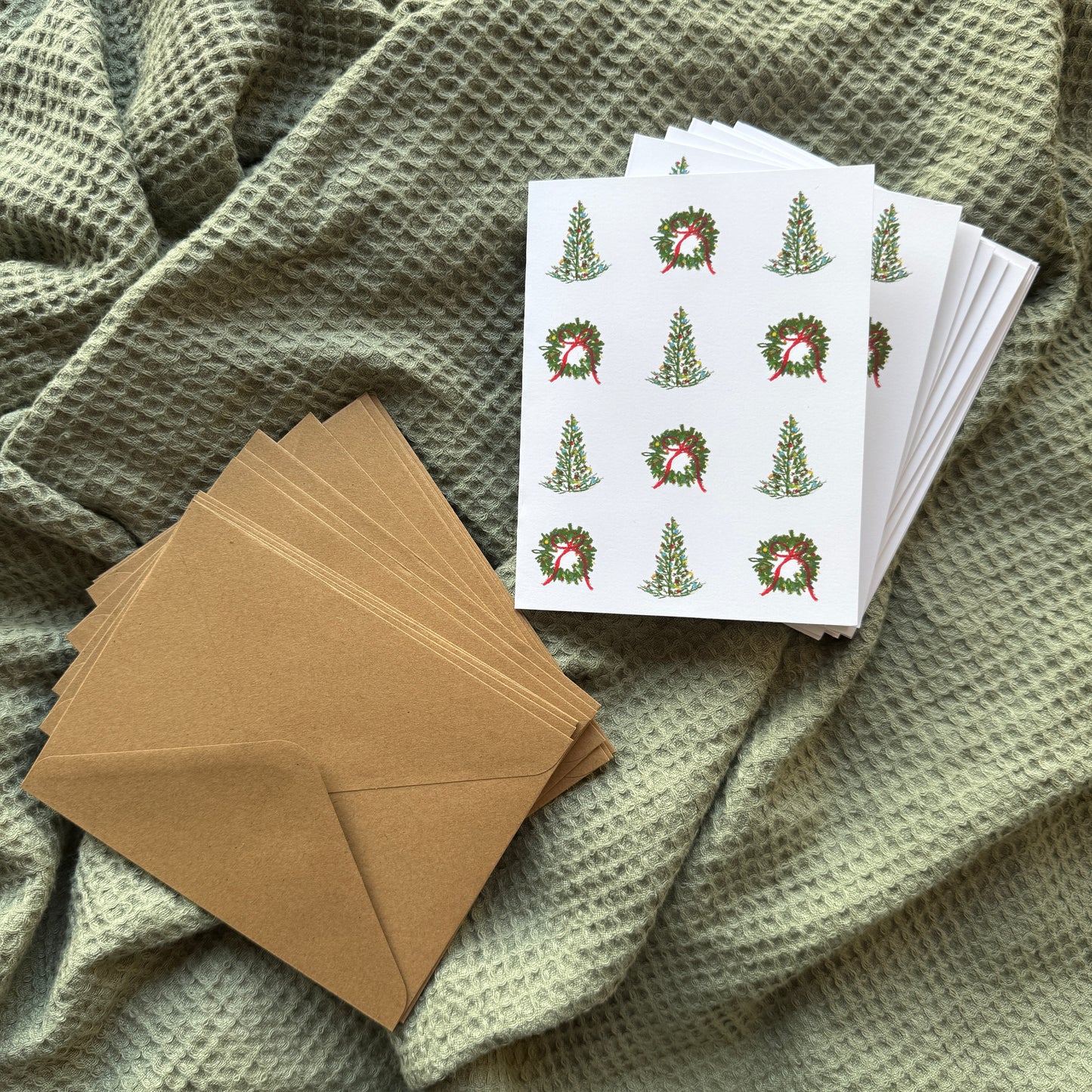 Blank Christmas Cards- 10 Pack (Tree and Wreath)